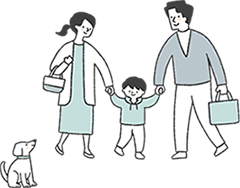 家族と犬のイラスト
